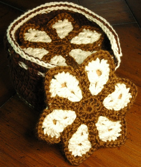 Set of 6 Crochet Flower Petal Coasters with Holder