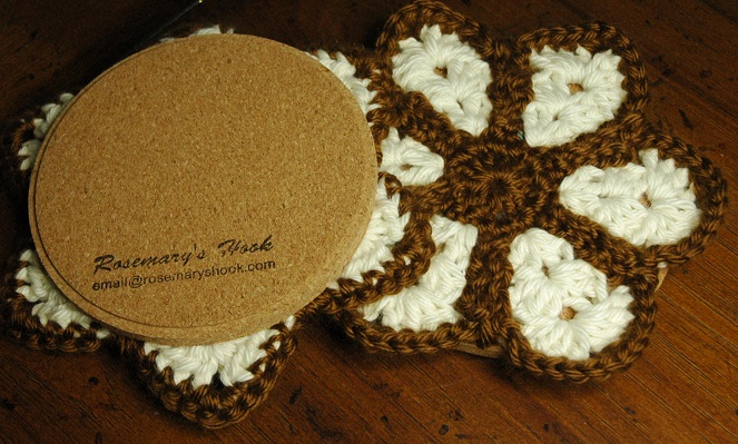 Set of 6 Crochet Flower Petal Coasters with Holder